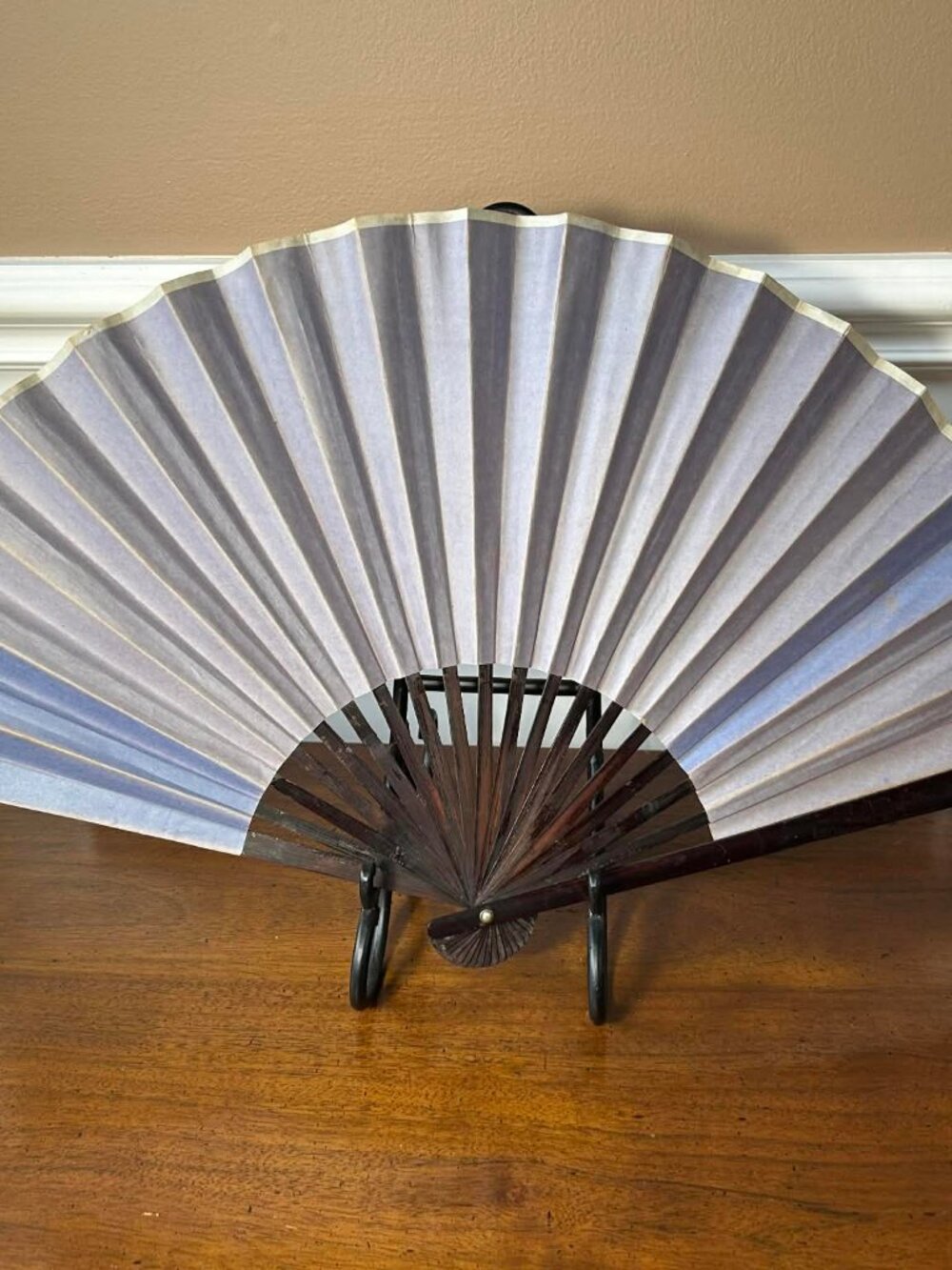 Vintage 15” mahogany / paper Sensu folding paper fan
